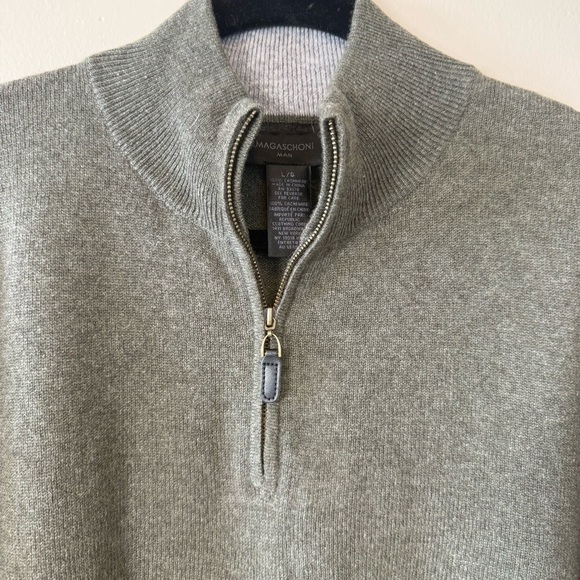 Magaschoni Men's Olive Green Half-Zip Cashmere Sweater - Picture 4 of 7